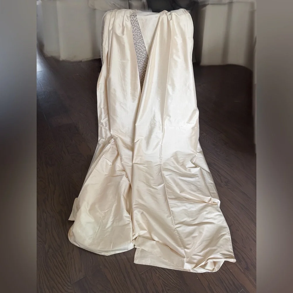 ETHAN ALLEN 100% SILK Two Lined Ivory Curtain Panels Drapes 50in x 95in